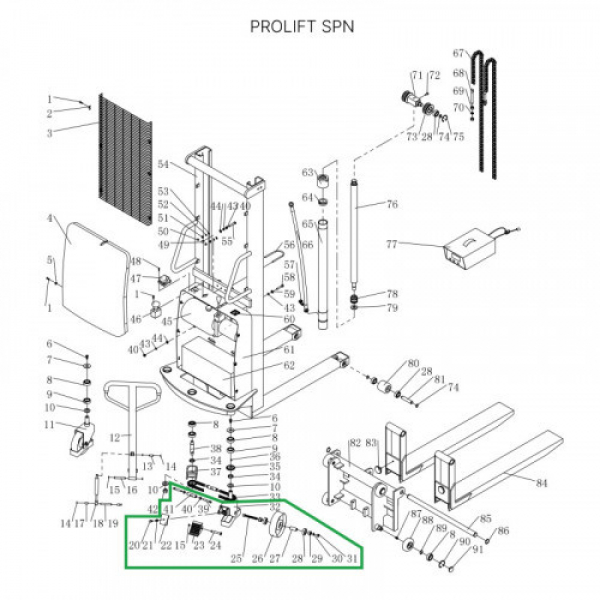 Поворотная опора с тормозом для поворотных колес для штабелеров SPN (в сборе с колесом) HV Market