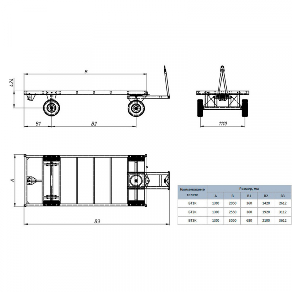 Большегрузная тележка БТ 3 К (1250 х 3000) без колес