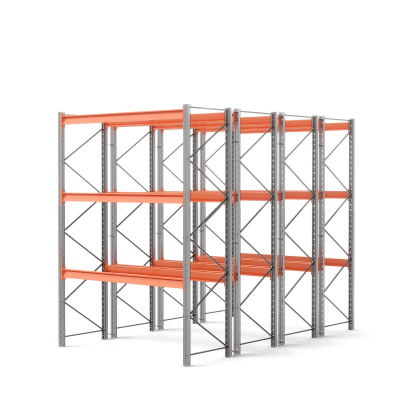 Стеллаж двойной глубины 4000х2700х1100 мм. Уровни хранения: пол+3 (2400 кг на ярус) HV Market