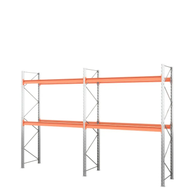 Две секции стеллажа металлического паллетного 3500х2700х1100 мм. Ярусы: пол+2