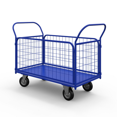 Тележка платформенная с сетчатыми бортами ТС 1 (500х800) г/п 450 кг.160 черная резина