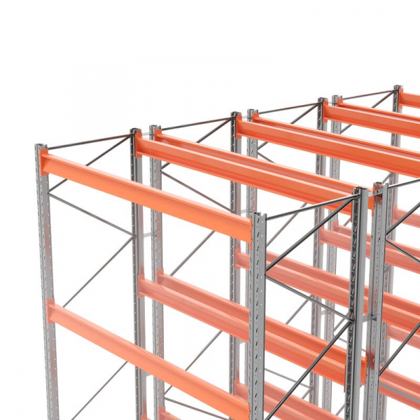 Стеллаж двойной глубины 5000х2700х1100 мм. Уровни хранения: пол+3 (2400 кг на ярус)