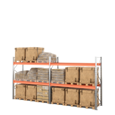 Две секции стеллажа металлического паллетного 3500х2700х1100 мм (70.1.5). Ярусы: пол+2