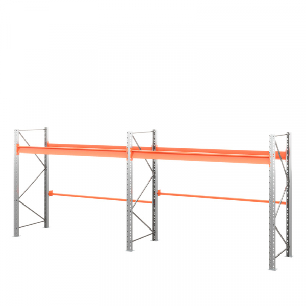 Две секции стеллажа металлического паллетного 2000х2700х1100 мм (70.1.5). Ярусы: пол+1