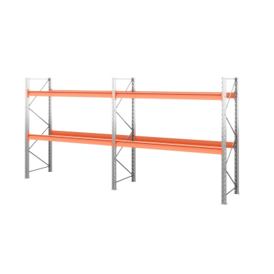 Две секции стеллажа металлического паллетного 2500х1800х1100 мм. Ярусы: пол+2