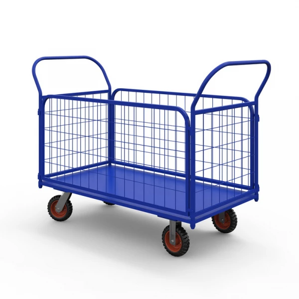 Тележка платформенная с сетчатыми бортами ТС 2 (600х900) г/п 600 кг.200 литая протекторная резина