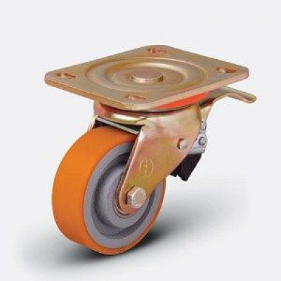 Колесо большегрузное ED01 VBP ⌀ 150 F полиуретановое поворотное с тормозом HV Market